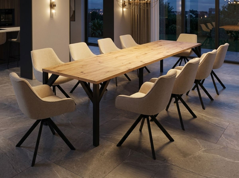 Essgruppe Dunaj - Eiche Artisan mit 8 Stühlen in Chenille Cremeweiß für 8 Personen