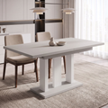 Essgruppe Appia White - Kaschmir-Beige mit 6 Stühlen in Leinen Braun für 6 Personen