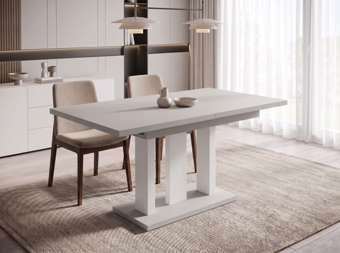 Essgruppe Appia White - Kaschmir-Beige mit 6 Stühlen in Leinen Braun für 6 Personen