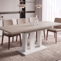 Essgruppe Appia White - Kaschmir-Beige mit 6 Stühlen in Chenille Dunkelblau für 6 Personen