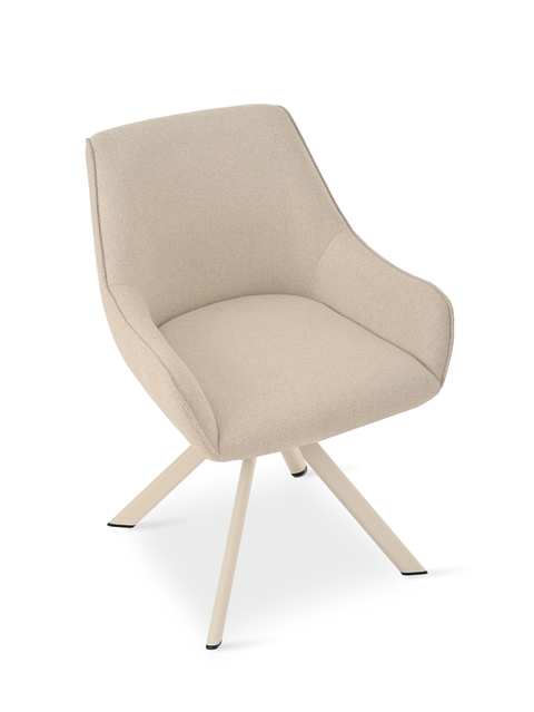 Essgruppe Appia White - Eiche Cremona mit 6 Stühlen in Leinen Beige mit beigem Gestell für 6 Personen