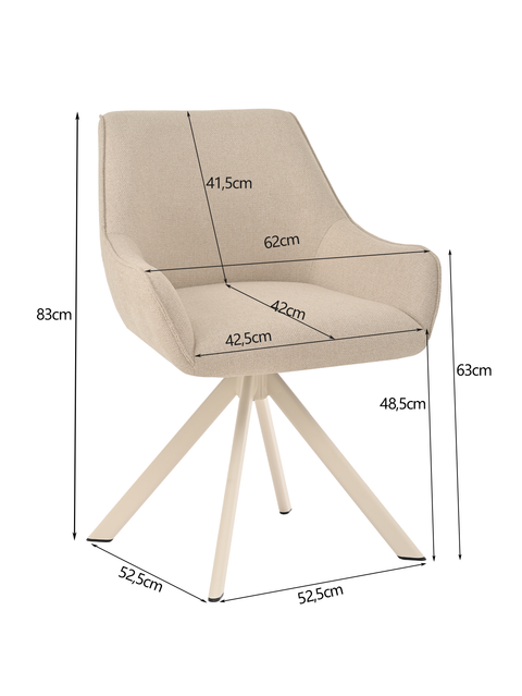 Essgruppe Appia White - Eiche Cremona mit 6 Stühlen in Leinen Beige mit beigem Gestell für 6 Personen