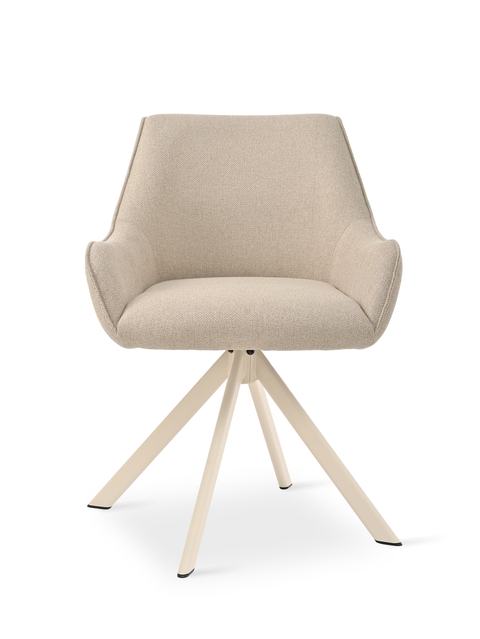 Essgruppe Dunaj - Beton Dunkel mit 8 Stühlen in Leinen Beige mit beigem Gestell für 8 Personen