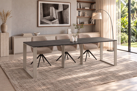 Ausziehbarer Esstisch Borys 130-210 x 80 cm für 4 6 8 Personen, Beton Dunkel, Kufengestell Kaschmir matt, Bild 1