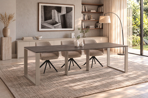 Ausziehbarer Esstisch Borys 130-250 x 80 cm für 4 6 8 10 Personen, Beton Dunkel, Kufengestell Kaschmir matt, Bild 1
