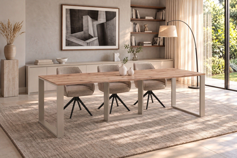 Ausziehbarer Esstisch Borys Max 130-250 x 85 cm für 4 6 8 10 Personen, Eiche Craft Gold, Kufengestell Kaschmir matt, Bild 1