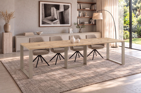Ausziehbarer Esstisch Borys 130-290 x 80 cm für 4 6 8 10 12 Personen, Eiche Artisan, Kufengestell Kaschmir matt, Bild 1