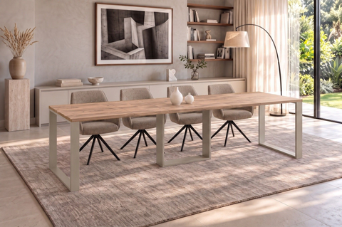 Ausziehbarer Esstisch Borys 130-290 x 80 cm für 4 6 8 10 12 Personen, Eiche Craft Gold, Kufengestell Kaschmir matt, Bild 1