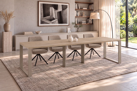 Ausziehbarer Esstisch Borys 130-290 x 80 cm für 4 6 8 10 12 Personen, Eiche Cremona, Kufengestell Kaschmir matt, Bild 1