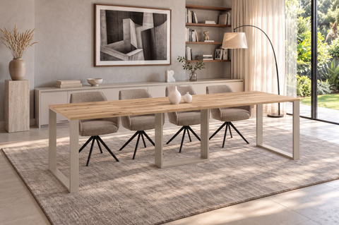 Ausziehbarer Esstisch Borys 130-290 x 80 cm für 4 6 8 10 12 Personen, Eiche Evoke, Kufengestell Kaschmir matt, Bild 1