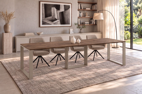 Ausziehbarer Esstisch Borys 130-290 x 80 cm für 4 6 8 10 12 Personen, Eiche Stirling, Kufengestell Kaschmir matt, Bild 1