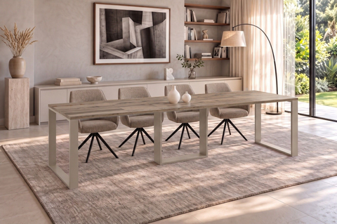 Ausziehbarer Esstisch Borys 130-290 x 80 cm für 4 6 8 10 12 Personen, Eiche Wotan, Kufengestell Kaschmir matt, Bild 1
