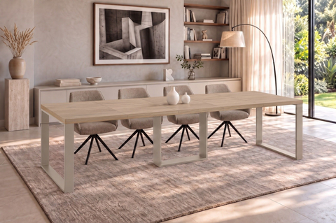 Ausziehbarer Esstisch Borys Bis 130-310 x 90 cm für 4 6 8 10 12 Personen, Eiche Cremona, Kufengestell Kaschmir matt, Bild 1