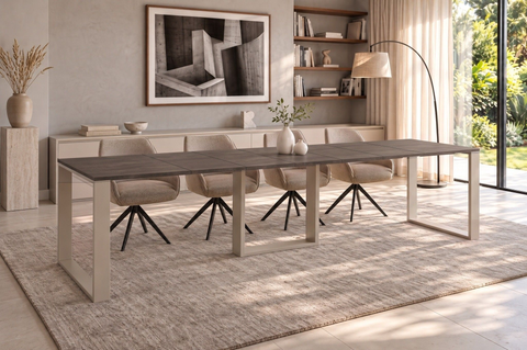 Ausziehbarer Esstisch Borys 130-330 x 80 cm für 4 6 8 10 12 14 Personen, Beton Dunkel, Kufengestell Kaschmir matt, Bild 1
