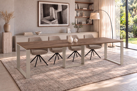 Ausziehbarer Esstisch Borys Bis 130-310 x 90 cm für 4 6 8 10 12 Personen, Eiche Stirling, Kufengestell Kaschmir matt, Bild 1