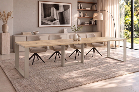 Ausziehbarer Esstisch Borys Max 130-330 x 85 cm für 4 6 8 10 12 14 Personen, Eiche Artisan, Kufengestell Kaschmir matt, Bild 1