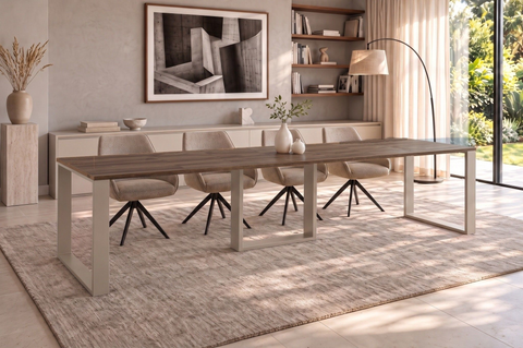 Ausziehbarer Esstisch Borys 130-330 x 80 cm für 4 6 8 10 12 14 Personen, Eiche Stirling, Kufengestell Kaschmir matt, Bild 1