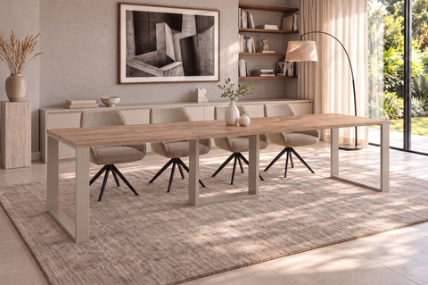 Ausziehbarer Esstisch Borys Max 130-330 x 85 cm für 4 6 8 10 12 14 Personen, Eiche Craft Gold, Kufengestell Kaschmir matt, Bild 1