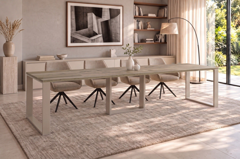 Ausziehbarer Esstisch Borys 130-330 x 80 cm für 4 6 8 10 12 14 Personen, Eiche Wotan, Kufengestell Kaschmir matt, Bild 1