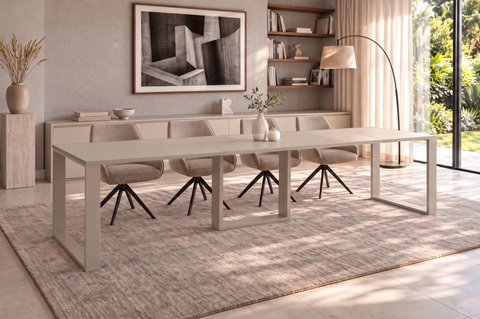 Ausziehbarer Esstisch Borys 130-330 x 80 cm für 4 6 8 10 12 14 Personen, Kaschmir, Kufengestell Kaschmir matt, Bild 1