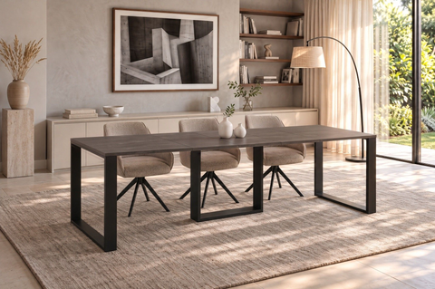 Ausziehbarer Esstisch Borys 130-250 x 80 cm für 4 6 8 10 Personen, Beton Dunkel, Kufengestell Schwarz, Bild 1
