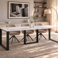 Ausziehbarer Esstisch Borys Max 130-250 x 85 cm für 4 6 8 10 Personen, Weiß Hochglanz, Kufengestell Schwarz, Bild 1