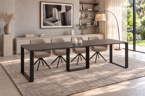 Ausziehbarer Esstisch Borys 130-290 x 80 cm für 4 6 8 10 12 Personen, Beton Dunkel, Kufengestell Schwarz, Bild 1