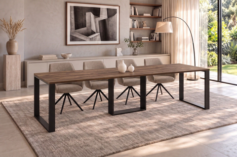Ausziehbarer Esstisch Borys 130-290 x 80 cm für 4 6 8 10 12 Personen, Eiche Stirling, Kufengestell Schwarz, Bild 1