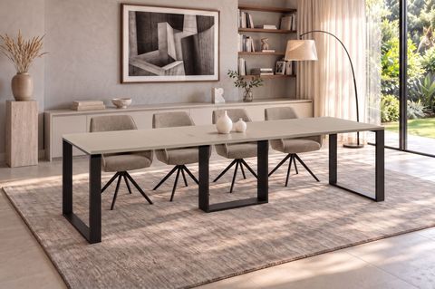 Ausziehbarer Esstisch Borys 130-290 x 80 cm für 4 6 8 10 12 Personen, Kaschmir, Kufengestell Schwarz, Bild 1
