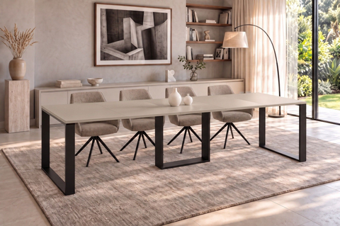 Ausziehbarer Esstisch Borys Bis 130-310 x 90 cm für 4 6 8 10 12 Personen, Kaschmir, Kufengestell Schwarz, Bild 1