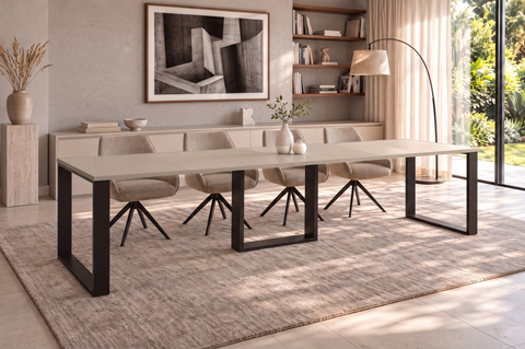 Ausziehbarer Esstisch Borys 130-330 x 80 cm für 4 6 8 10 12 14 Personen, Kaschmir, Kufengestell Schwarz, Bild 1