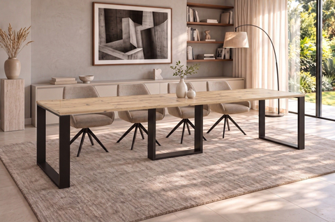 Ausziehbarer Esstisch Borys Max 130-330 x 85 cm für 4 6 8 10 12 14 Personen, Eiche Artisan, Kufengestell Schwarz, Bild 1