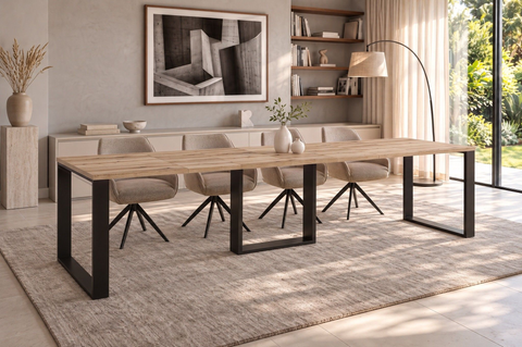 Ausziehbarer Esstisch Borys Max 130-330 x 85 cm für 4 6 8 10 12 14 Personen, Eiche Evoke, Kufengestell Schwarz, Bild 1
