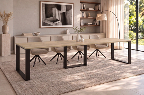 Ausziehbarer Esstisch Borys Max 130-330 x 85 cm für 4 6 8 10 12 14 Personen, Eiche Cremona, Kufengestell Schwarz, Bild 1