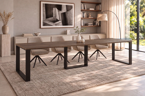 Ausziehbarer Esstisch Borys Max 130-330 x 85 cm für 4 6 8 10 12 14 Personen, Eiche Stirling, Kufengestell Schwarz, Bild 1
