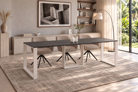 Ausziehbarer Esstisch Borys 130-210 x 80 cm für 4 6 8 Personen, Beton Dunkel, Kufengestell Weiß matt, Bild 1