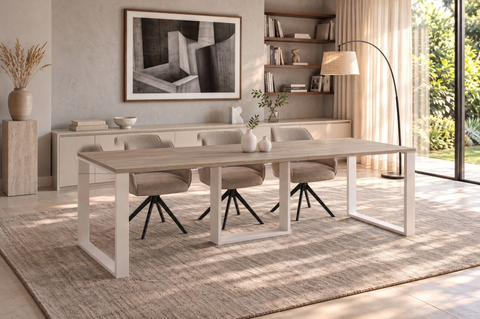 Ausziehbarer Esstisch Borys 130-250 x 80 cm für 4 6 8 10 Personen, Eiche Cremona, Kufengestell Weiß matt, Bild 1