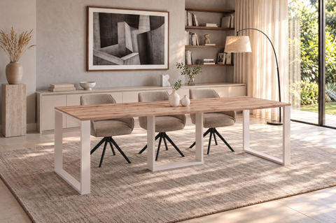 Ausziehbarer Esstisch Borys Max 130-250 x 85 cm für 4 6 8 10 Personen, Eiche Craft Gold, Kufengestell Weiß matt, Bild 1