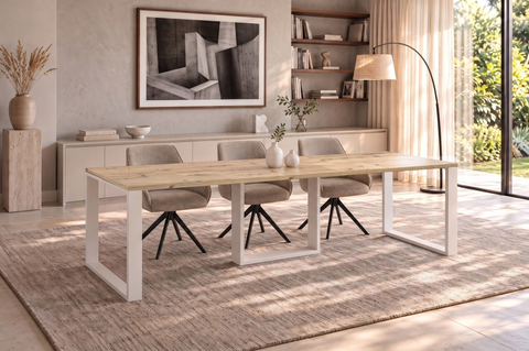 Ausziehbarer Esstisch Borys Max 130-250 x 85 cm für 4 6 8 10 Personen, Eiche Artisan, Kufengestell Weiß matt, Bild 1