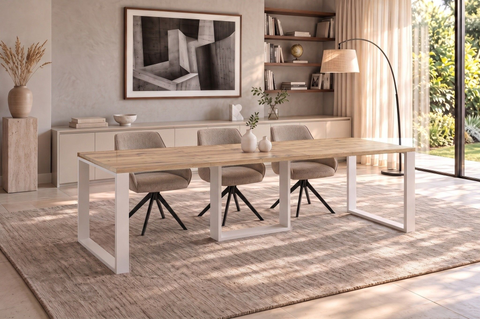 Ausziehbarer Esstisch Borys Max 130-250 x 85 cm für 4 6 8 10 Personen, Eiche Evoke, Kufengestell Weiß matt, Bild 1