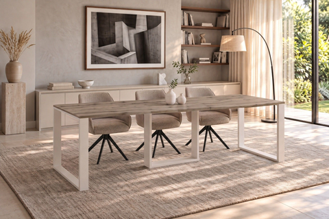 Ausziehbarer Esstisch Borys Max 130-250 x 85 cm für 4 6 8 10 Personen, Eiche Wotan, Kufengestell Weiß matt, Bild 1