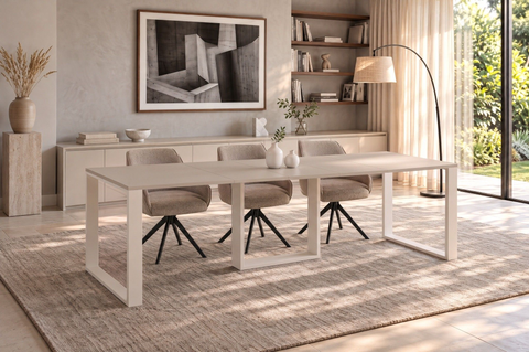 Ausziehbarer Esstisch Borys Max 130-250 x 85 cm für 4 6 8 10 Personen, Kaschmir, Kufengestell Weiß matt, Bild 1