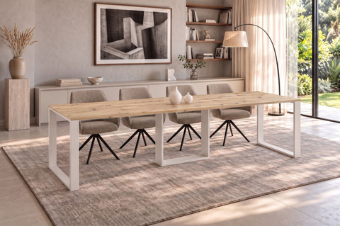 Ausziehbarer Esstisch Borys 130-290 x 80 cm für 4 6 8 10 12 Personen, Eiche Artisan, Kufengestell Weiß matt, Bild 1