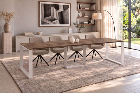 Ausziehbarer Esstisch Borys 130-290 x 80 cm für 4 6 8 10 12 Personen, Eiche Stirling, Kufengestell Weiß matt, Bild 1