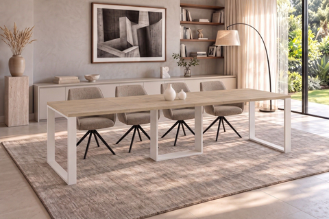 Ausziehbarer Esstisch Borys 130-290 x 80 cm für 4 6 8 10 12 Personen, Eiche Cremona, Kufengestell Weiß matt, Bild 1