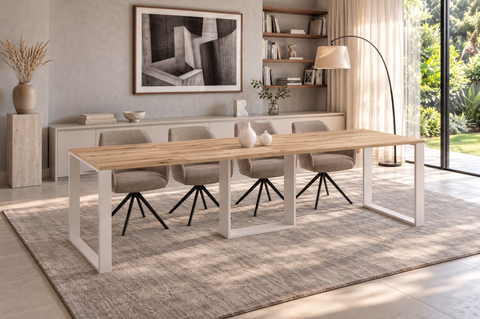 Ausziehbarer Esstisch Borys 130-290 x 80 cm für 4 6 8 10 12 Personen, Eiche Evoke, Kufengestell Weiß matt, Bild 1