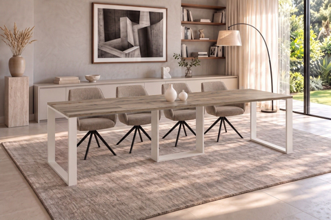 Ausziehbarer Esstisch Borys 130-290 x 80 cm für 4 6 8 10 12 Personen, Eiche Wotan, Kufengestell Weiß matt, Bild 1