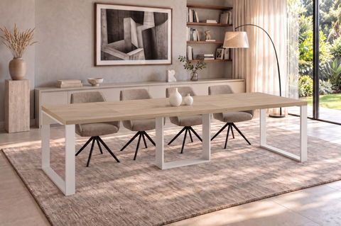 Ausziehbarer Esstisch Borys Bis 130-310 x 90 cm für 4 6 8 10 12 Personen, Eiche Cremona, Kufengestell Weiß matt, Bild 1