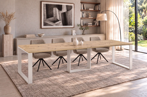 Ausziehbarer Esstisch Borys Bis 130-310 x 90 cm für 4 6 8 10 12 Personen, Eiche Artisan, Kufengestell Weiß matt, Bild 1