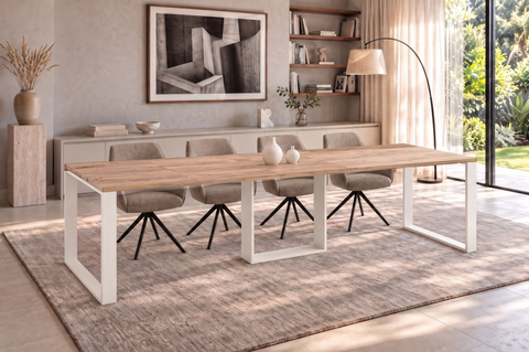 Ausziehbarer Esstisch Borys Bis 130-310 x 90 cm für 4 6 8 10 12 Personen, Eiche Craft Gold, Kufengestell Weiß matt, Bild 1